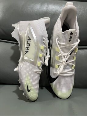 Nike Men’s White & Black Alpha Football Cleats with Neon Yellow Accents